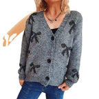Damen lässige Strickjacke mit modernem Karomuster und hochwertigen Knopfdetails R&B