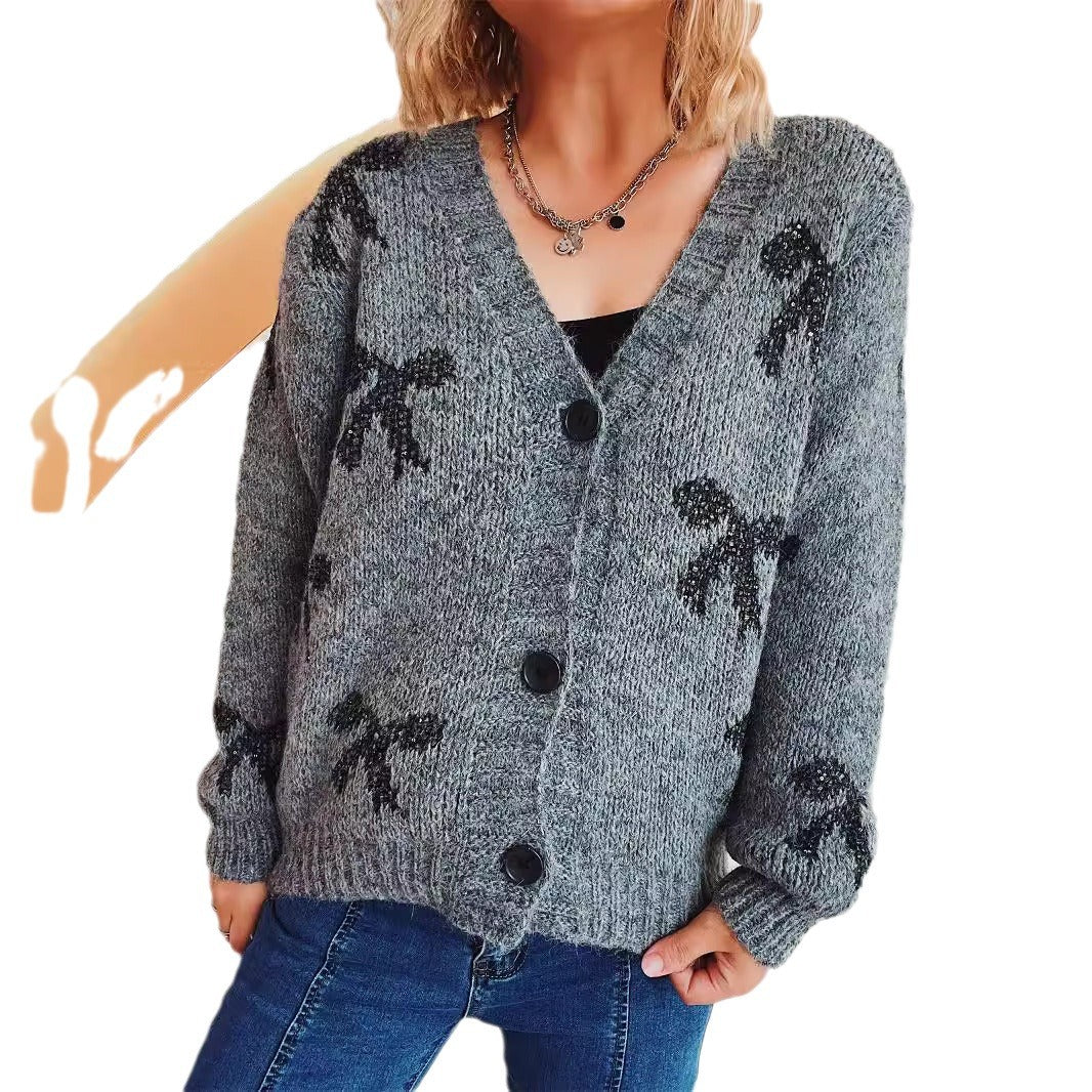 Damen lässige Strickjacke mit modernem Karomuster und hochwertigen Knopfdetails R&B