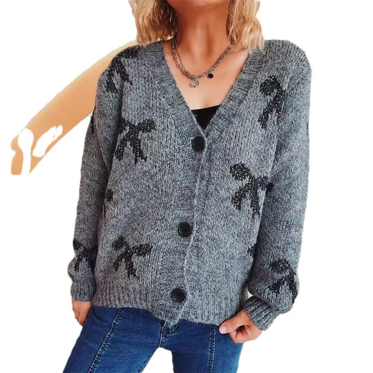 Damen lässige Strickjacke mit modernem Karomuster und hochwertigen Knopfdetails R&B