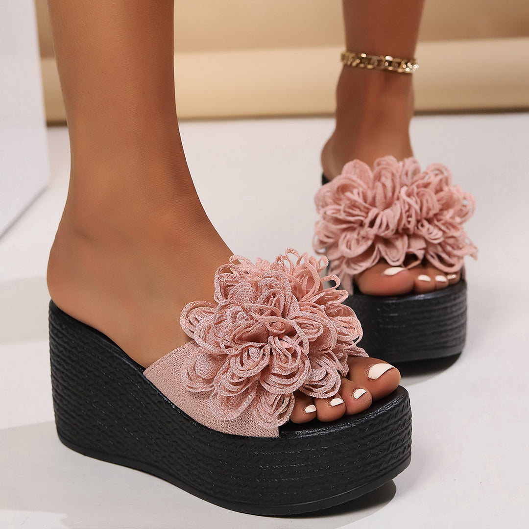 Damen Plattform-Sandalen mit floralen Applikationen und rutschfester Sohle R&B