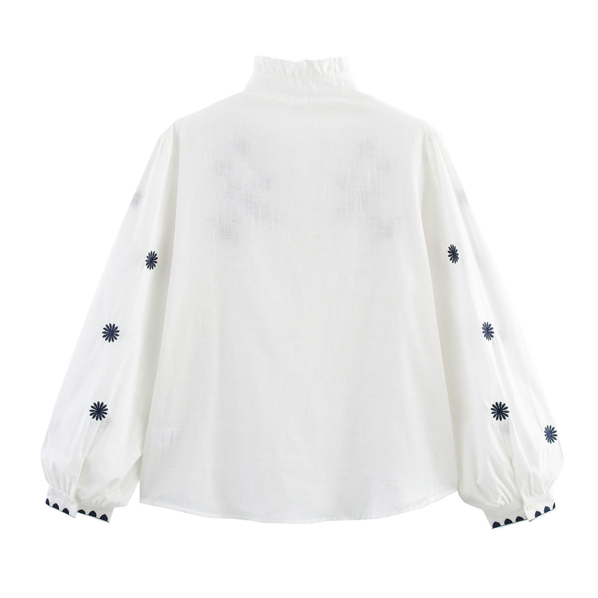 Damen Bestickte Bluse mit Stehkragen und langen Ärmeln R&B