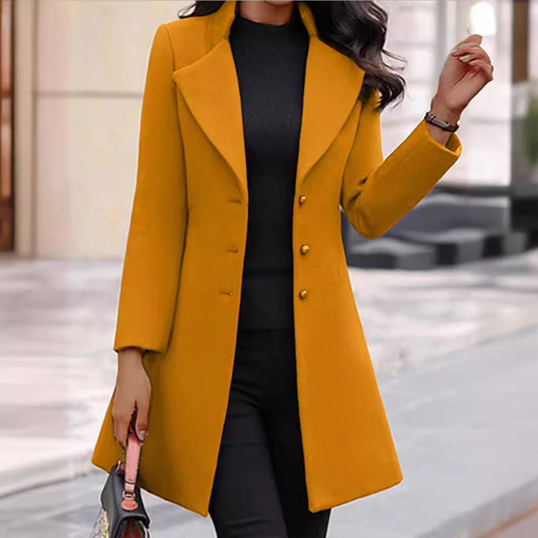 Damen modischer Mantel mit eleganter Knopfleiste und schickem Revers R&B