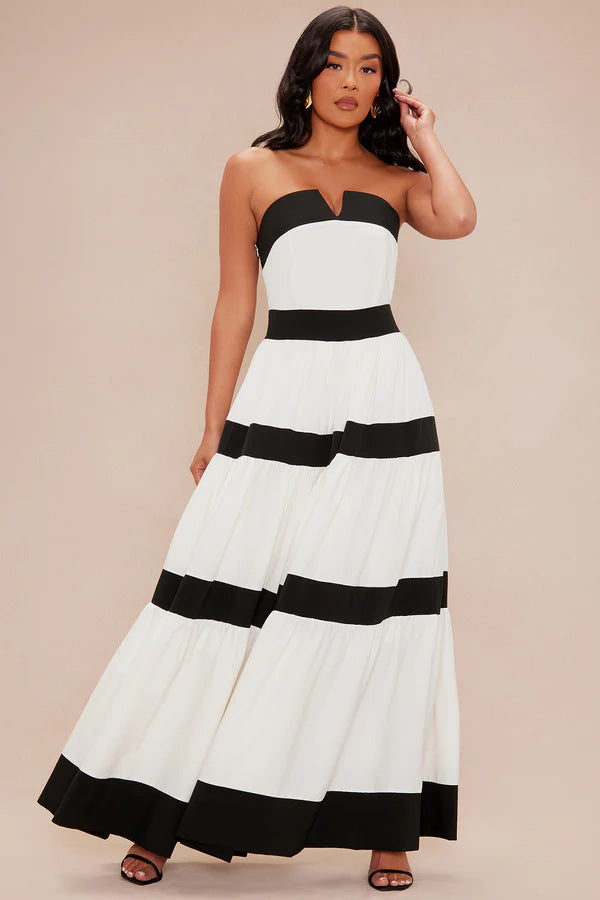 Damen Maxikleid mit schulterfreiem Design und weitem Rock R&B