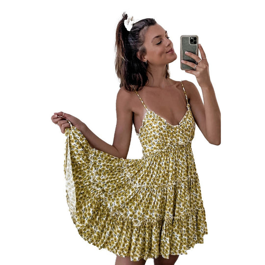 Damen Sommerliches Rüschenkleid mit verstellbaren Trägern und fließendem Schnitt R&B