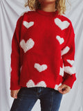 Damen Pullover mit Herzmuster und flauschigen Applikationen R&B