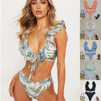 Damen Bikiniset mit Rüschen und Pflanzenmuster R&B