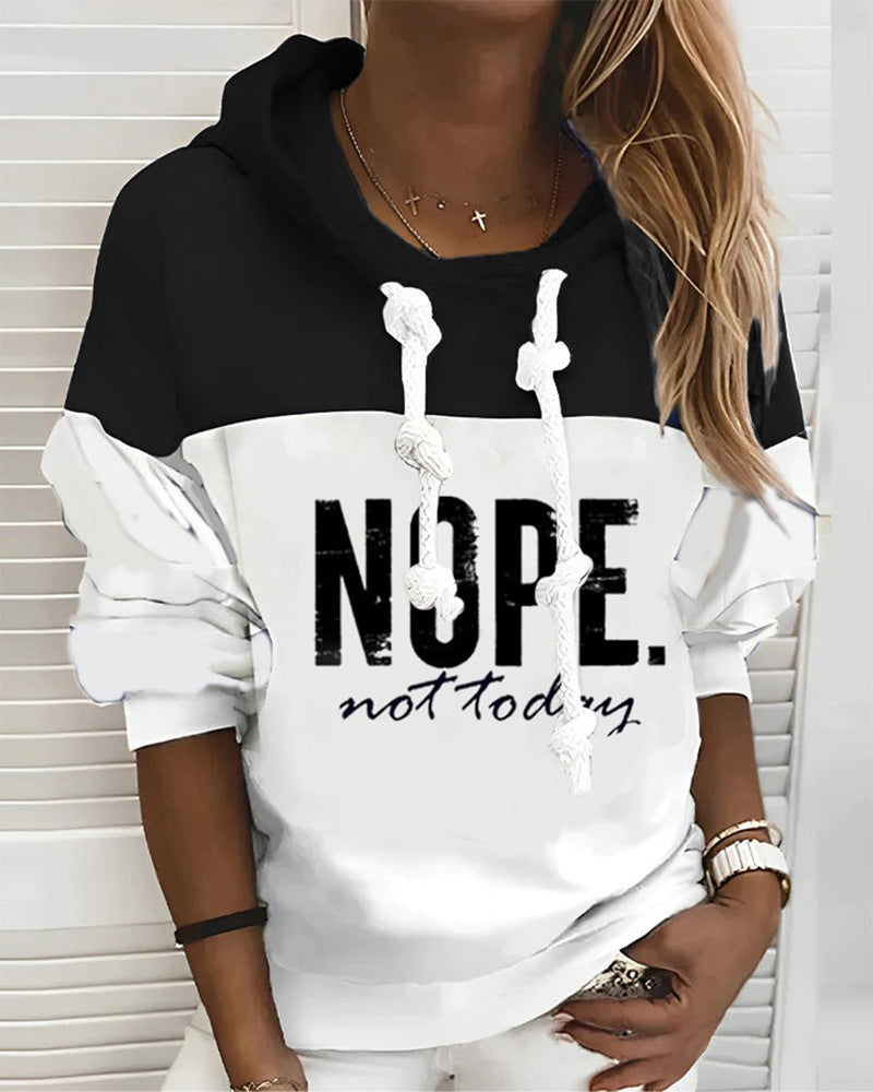Damen nan sportlich-urbaner Kapuzenpullover mit Statement-Print, markanten Kordeln und Ballonärmeln R&B
