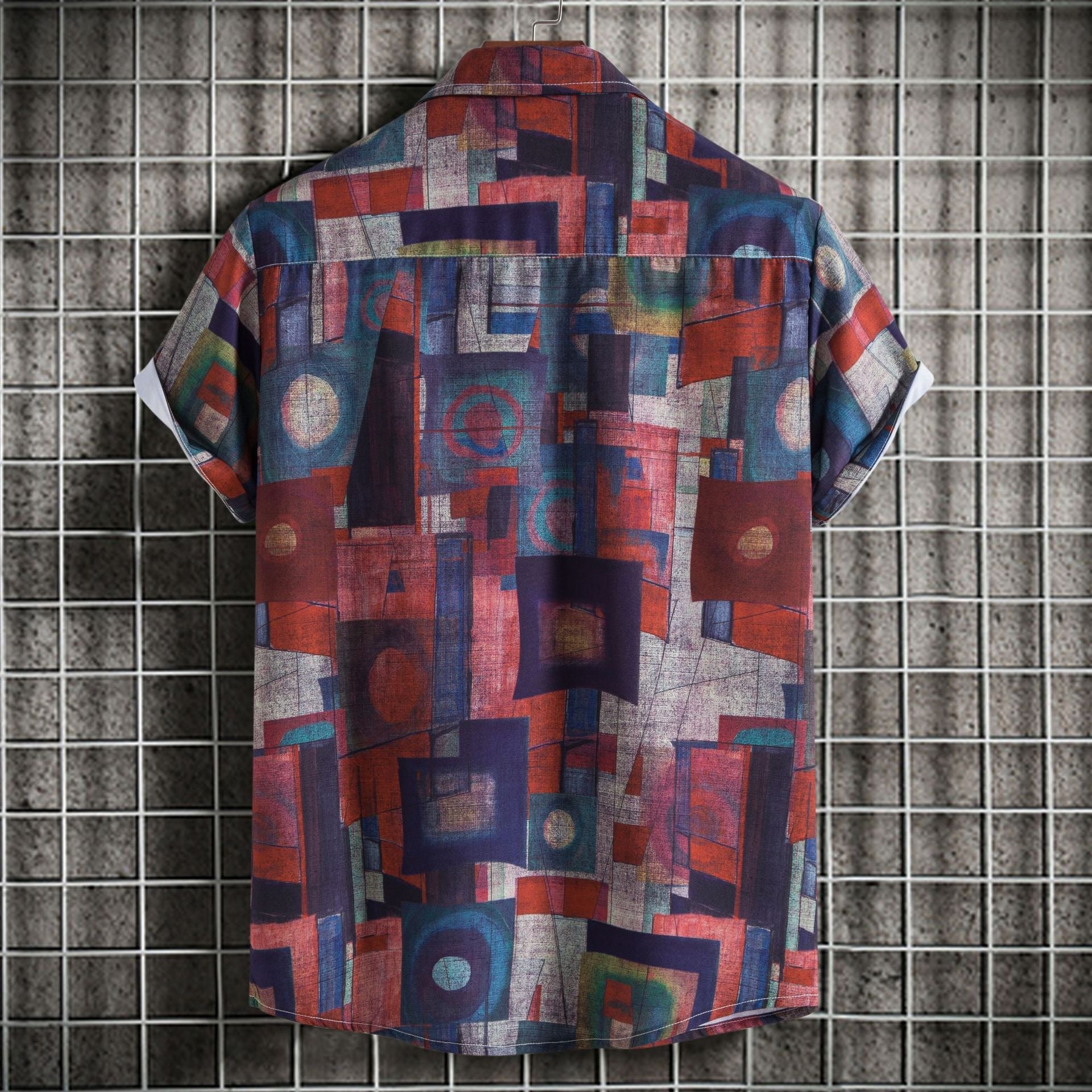 Herren Kurzarmhemd mit kreativem geometrischen Kunstmotiv