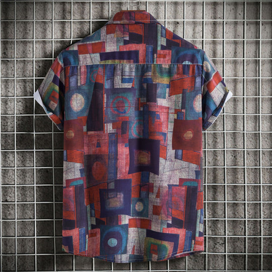 Herren Kurzarmhemd mit kreativem geometrischen Kunstmotiv R&B