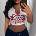 Damen Crop-Top mit auffälligem Schriftzug und lockerer Passform R&B