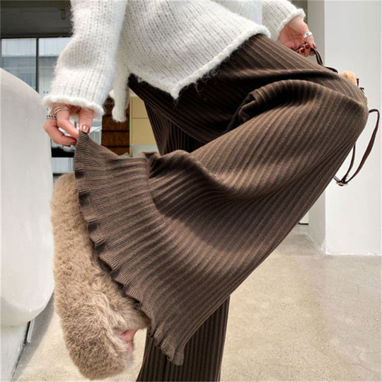 Damen Fließende Strickhose mit weichem Material und elegantem Saum R&B