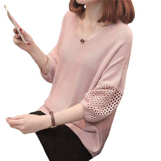 Damen Grobstrickpullover mit dekorativen Lochärmeln R&B