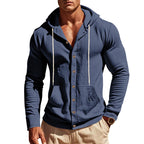Herren nan sportive Kapuzenjacke mit Knopfverschluss, Kängurutasche und figurbetonter Passform R&B