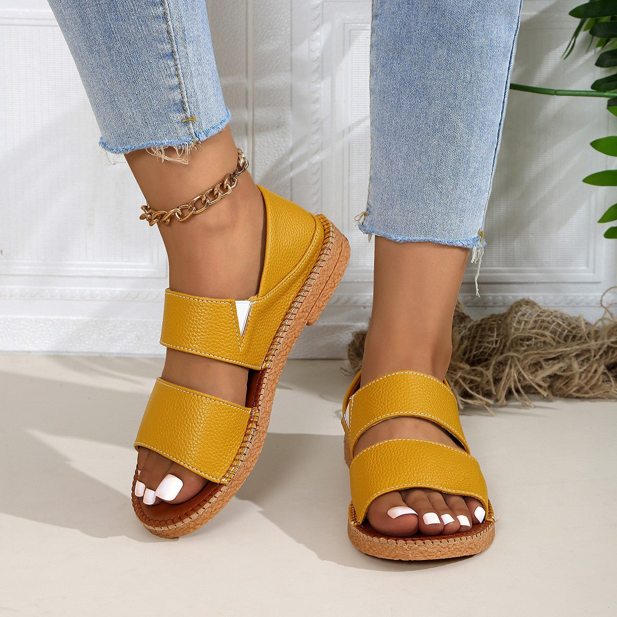 Damen Komfortable Riemensandalen mit doppeltem Klettverschluss R&B