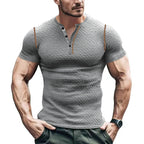 Herren Kurzarm-Henley-T-Shirt mit strukturiertem Design und praktischer Knopfleiste R&B