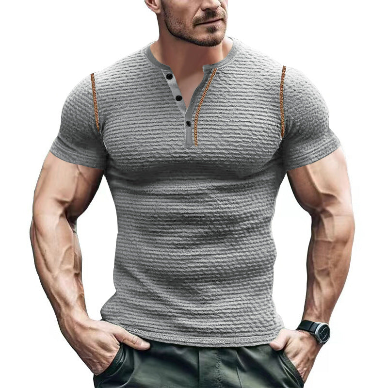 Herren Kurzarm-Henley-T-Shirt mit strukturiertem Design und praktischer Knopfleiste R&B