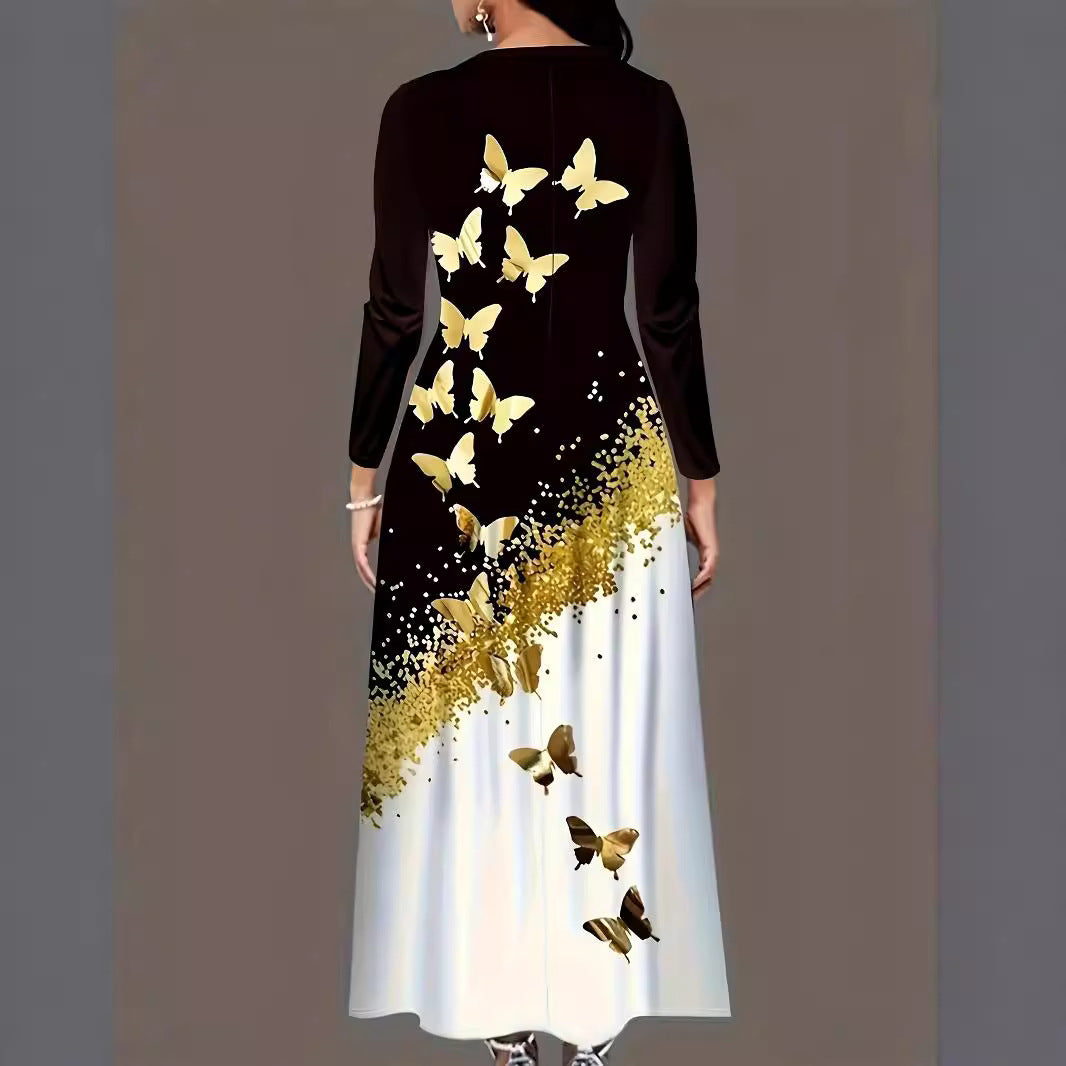 Damen Maxikleid mit elegantem Design und lR&Bendigem Schmetterlingsdruck R&B