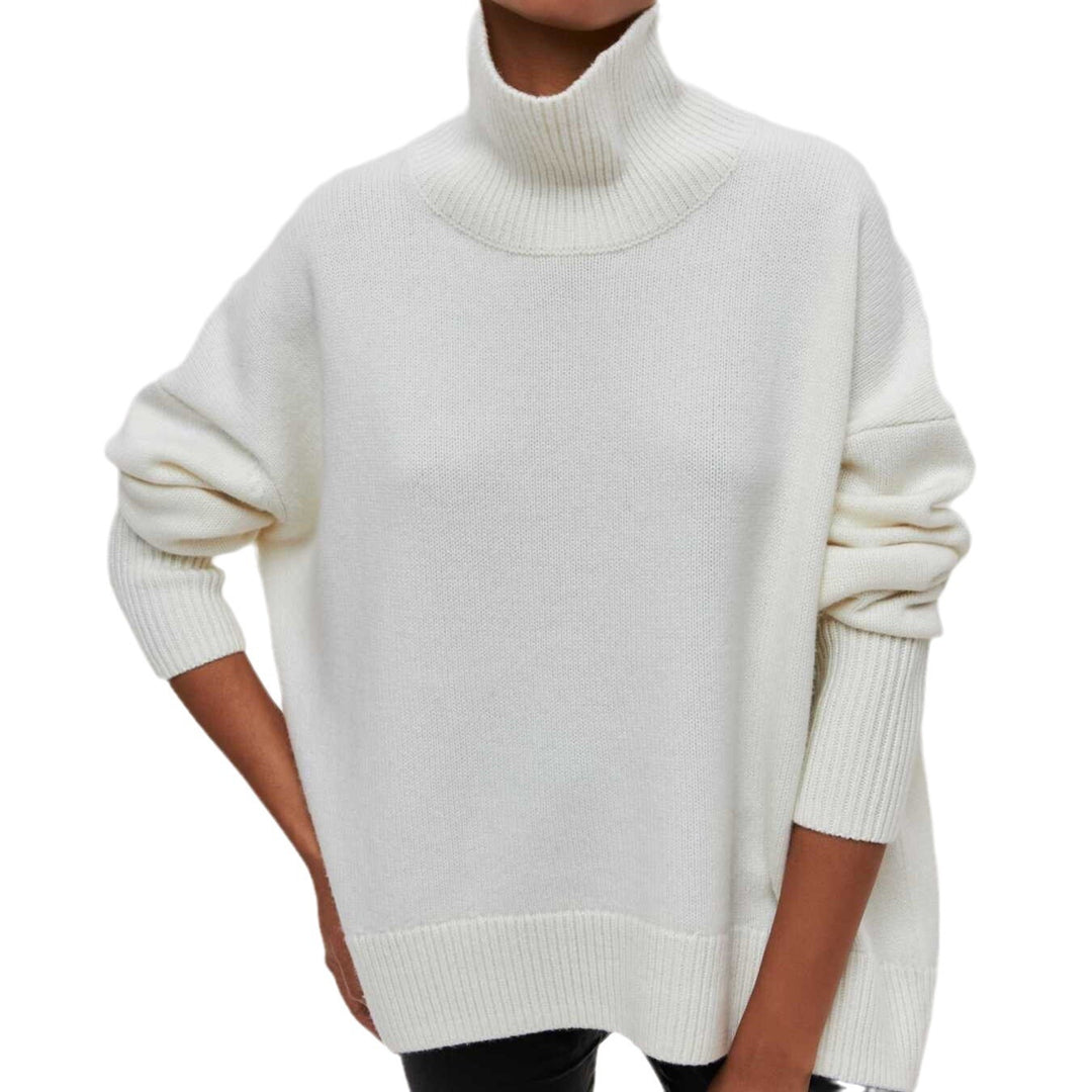 Damen Modischer Rollkragenpullover mit lässigen Oversized-Ärmeln und feinem Strukturstrick R&B