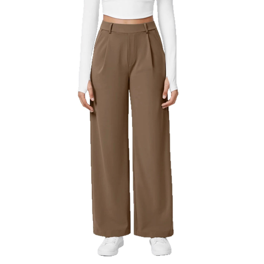 Damen nan hochgeschnittene Bundfaltenhose mit weitem Bein, Gürtelschlaufen und seitlichen Eingrifftaschen R&B