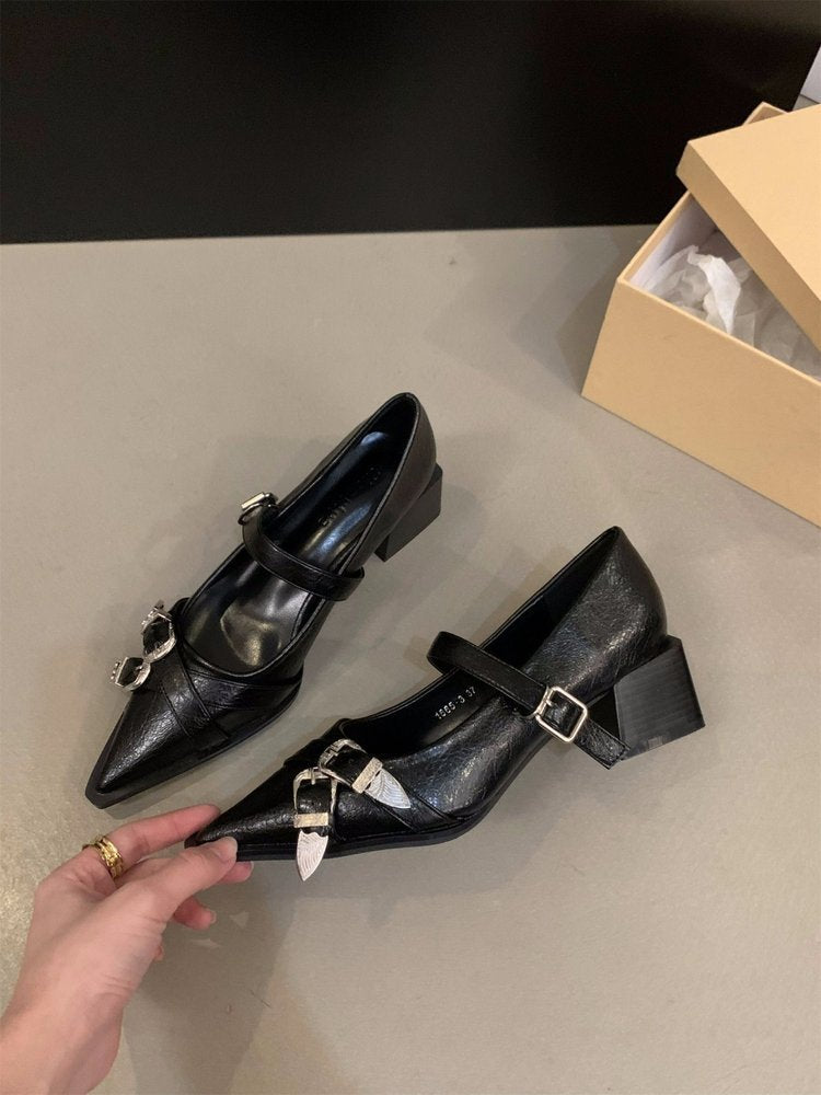 Damen elegante Mary Jane Pumps mit modischer Schnalle und bequemer Blockabsatz R&B