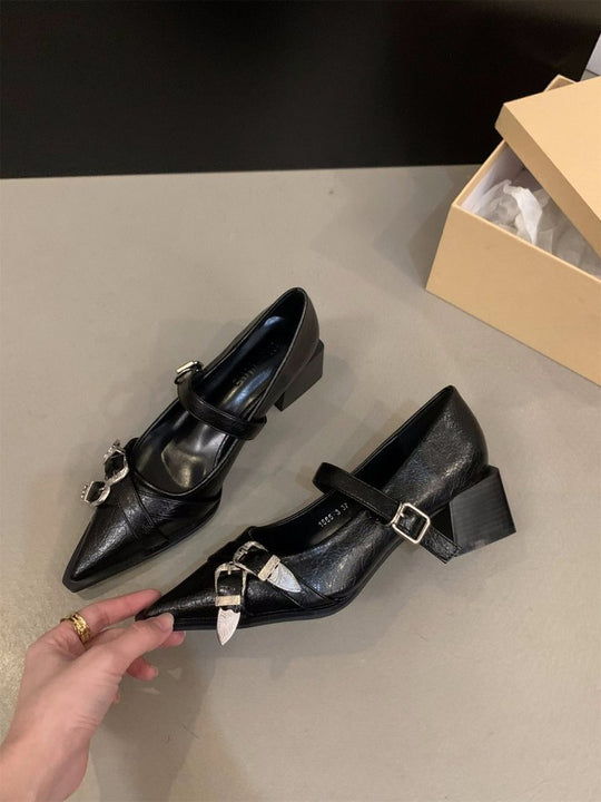 Damen elegante Mary Jane Pumps mit modischer Schnalle und bequemer Blockabsatz R&B