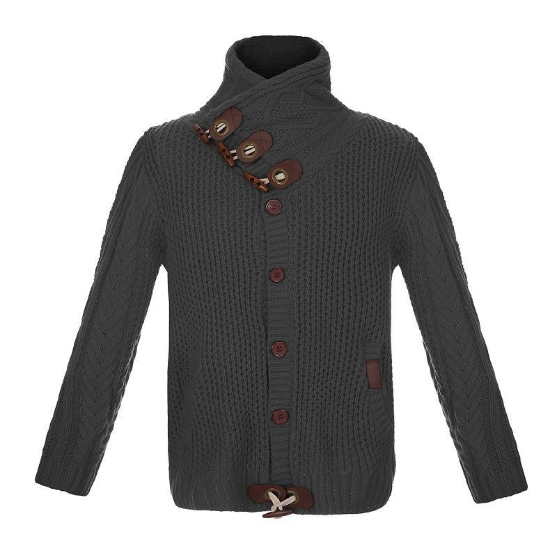 Herren gestrickter Cardigan mit hohem Kragen und modernen Holzknebel R&B