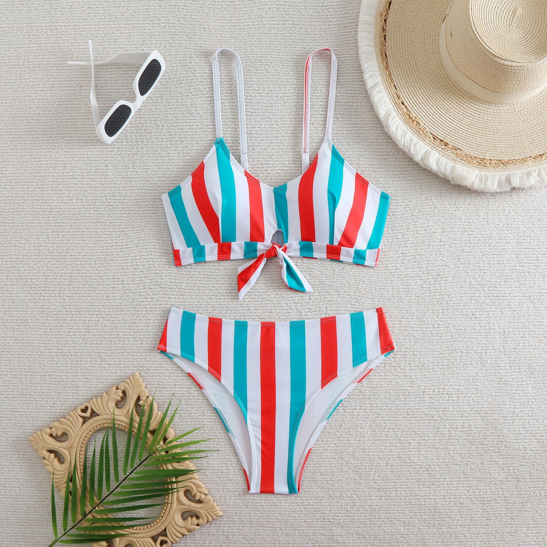Damen Bandeau-Bikini mit verstellbaren Trägern und Knoten-Detail R&B