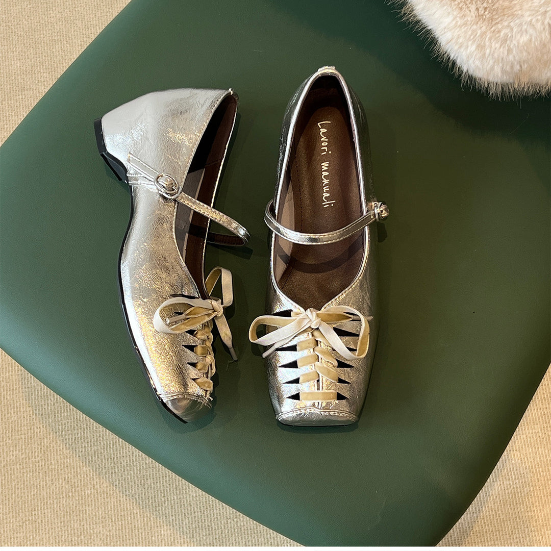 Damen elegante Schnür-Ballerinas mit Riemchen R&B