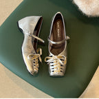 Damen elegante Schnür-Ballerinas mit Riemchen R&B