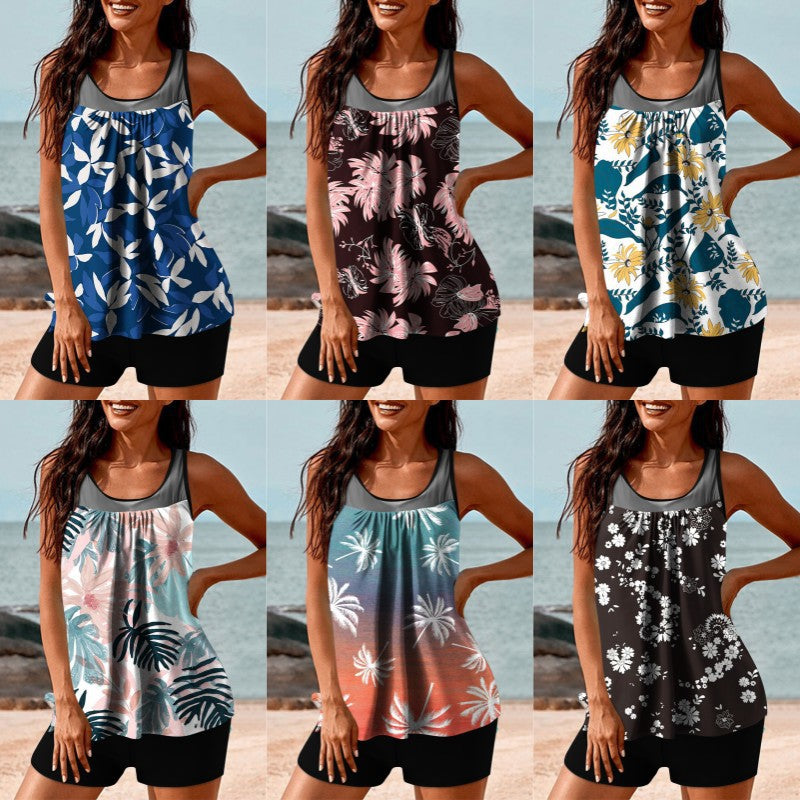 Damen Tankini-Set mit floralem Oberteil und sportlichem Hosenansatz R&B