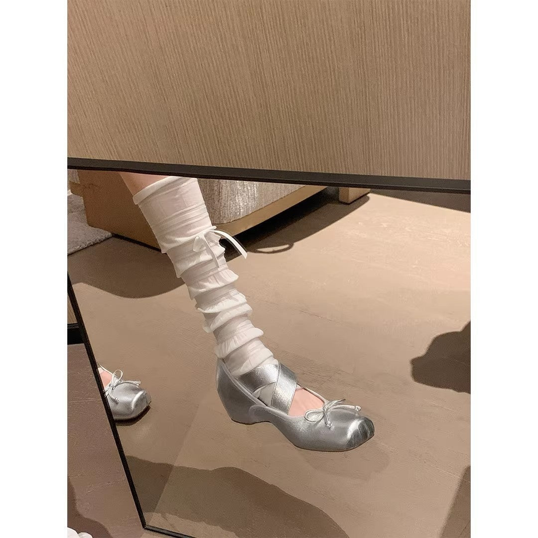 Damen elegante Ballerinas mit kreuzenden Riemen und dekorativem Schleifen-Akzent R&B
