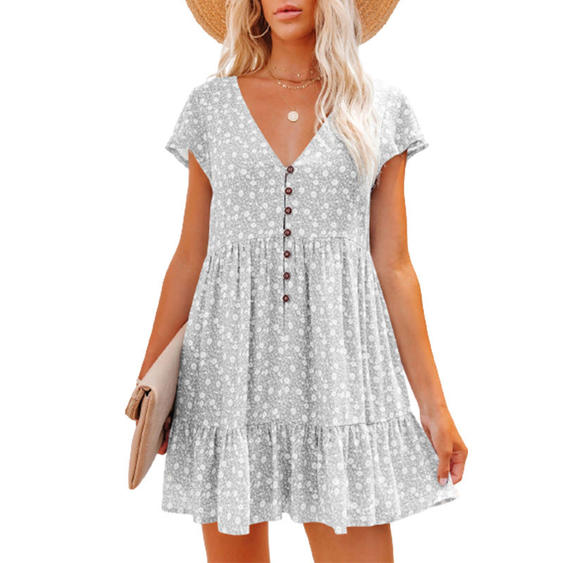 Damen Sommerkleid mit floralen Mustern und Knopfdetails R&B