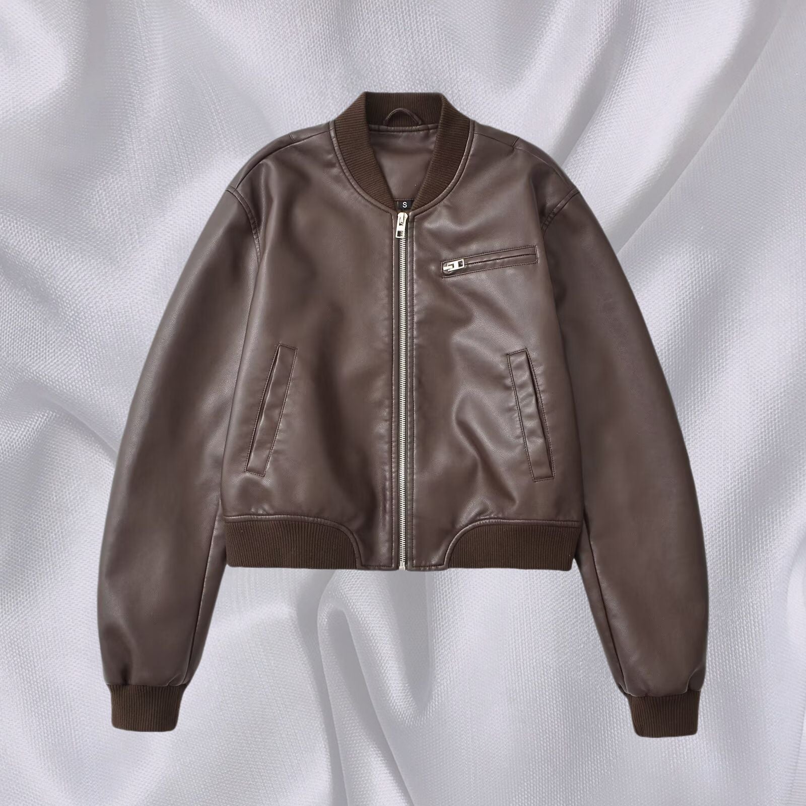 Damen Kunstleder Bomberjacke mit elastischem Abschluss und praktischen Taschen R&B