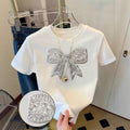 Damen T-Shirt mit glitzerndem Schleifenmotiv und feiner Sticktechnik R&B