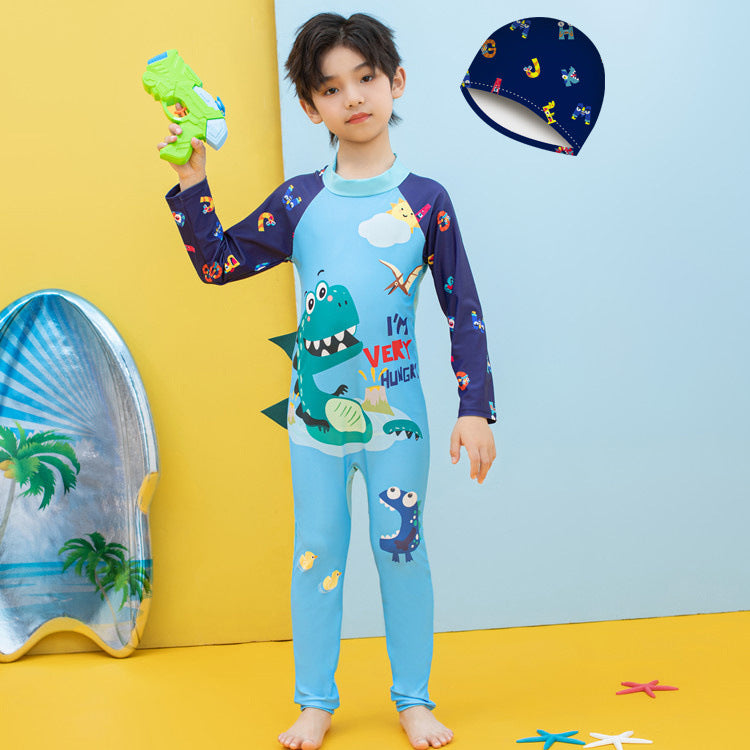 Jungen UV-Schutz Schwimmanzug mit langen Ärmeln und süßem Dinosaurier-Motiv R&B