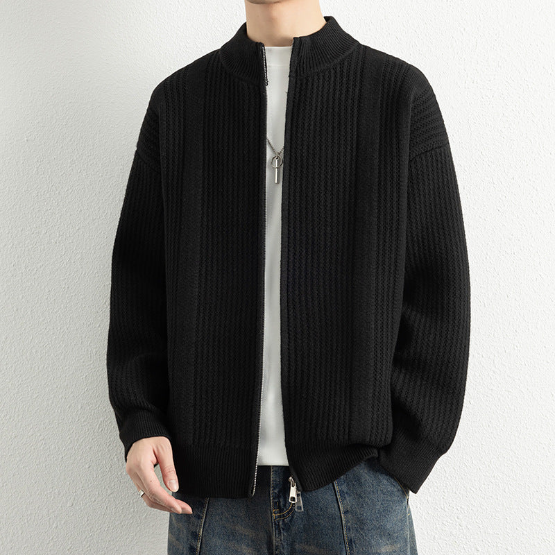 Herren Strickjacke mit modernem Zipper und strukturierter Oberfläche