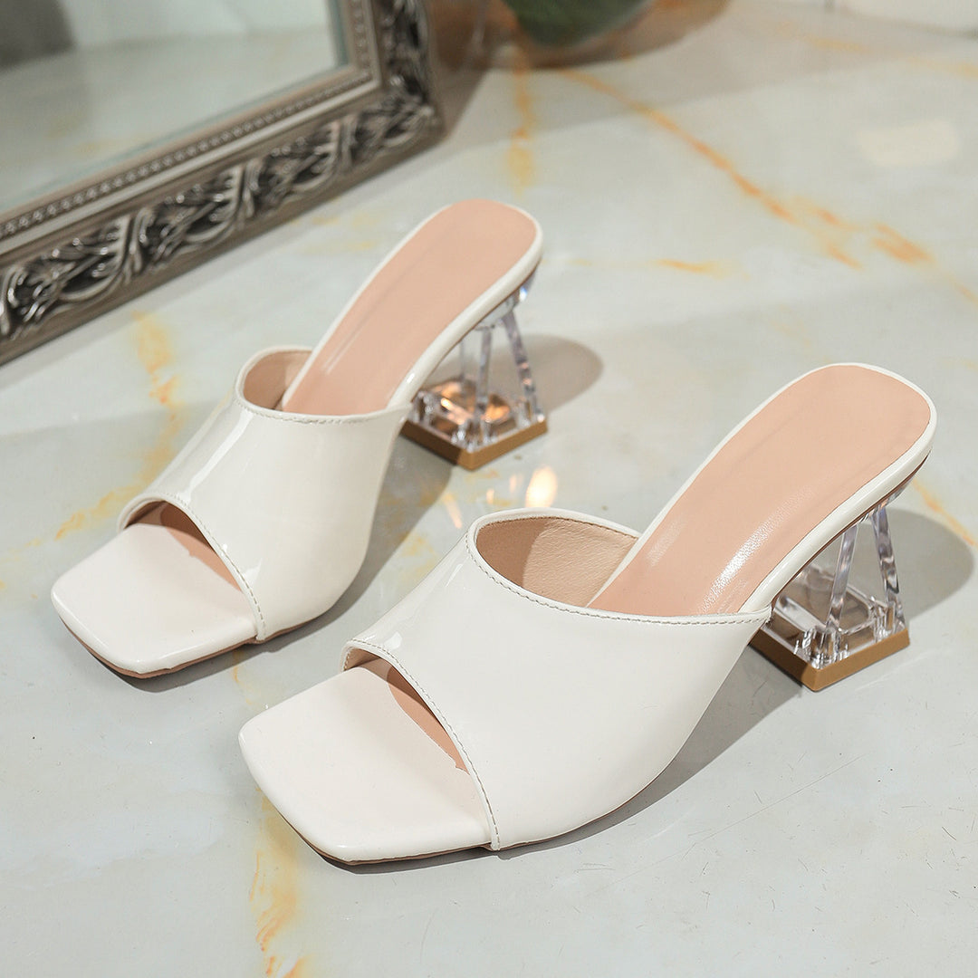 Damen elegante Mules mit transparentem Blockabsatz R&B