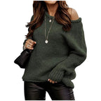 Damen lässiger Pullover mit offenem Schulterdesign und weichem Strick R&B