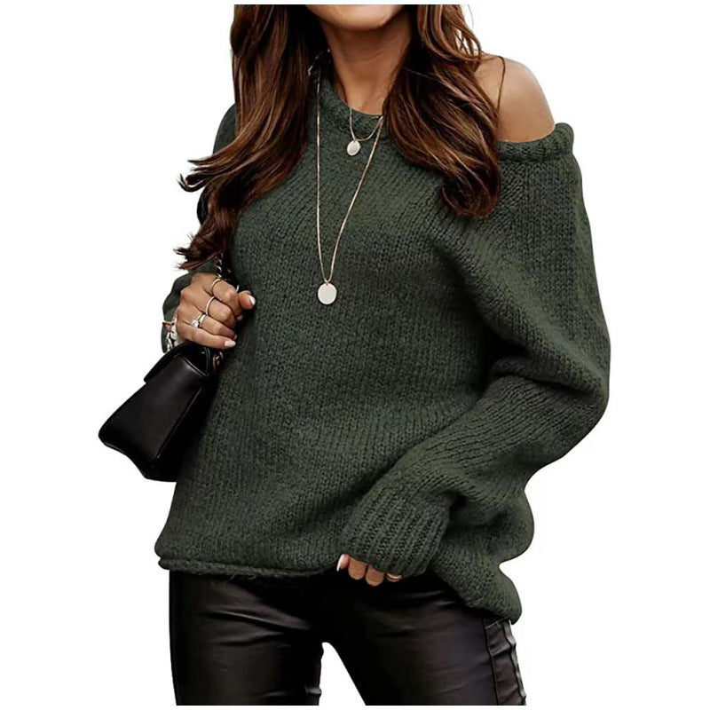 Damen lässiger Pullover mit offenem Schulterdesign und weichem Strick R&B