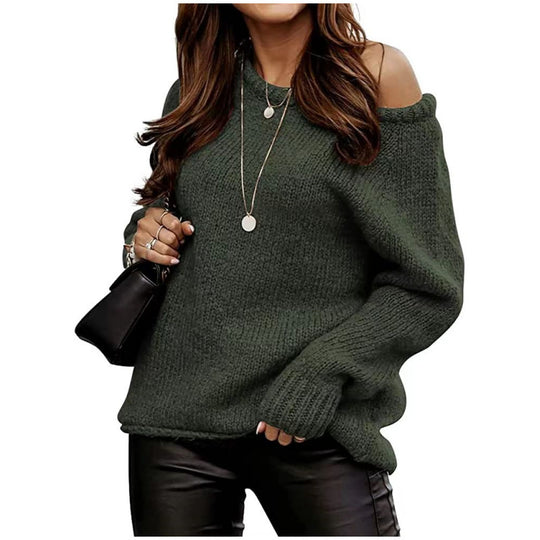 Damen lässiger Pullover mit offenem Schulterdesign und weichem Strick R&B