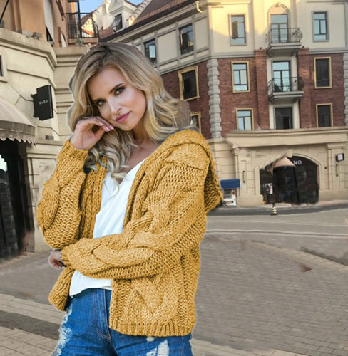Damen Strickjacke mit Kapuze und modernem Zopfmuster R&B
