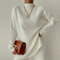 Damen Langarm Strickpullover mit Stehkragen und Rippenstruktur
