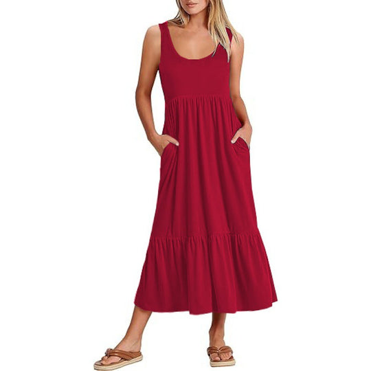 Damen Sommerliches Maxikleid mit praktischen Taschen und voluminösem Saum R&B