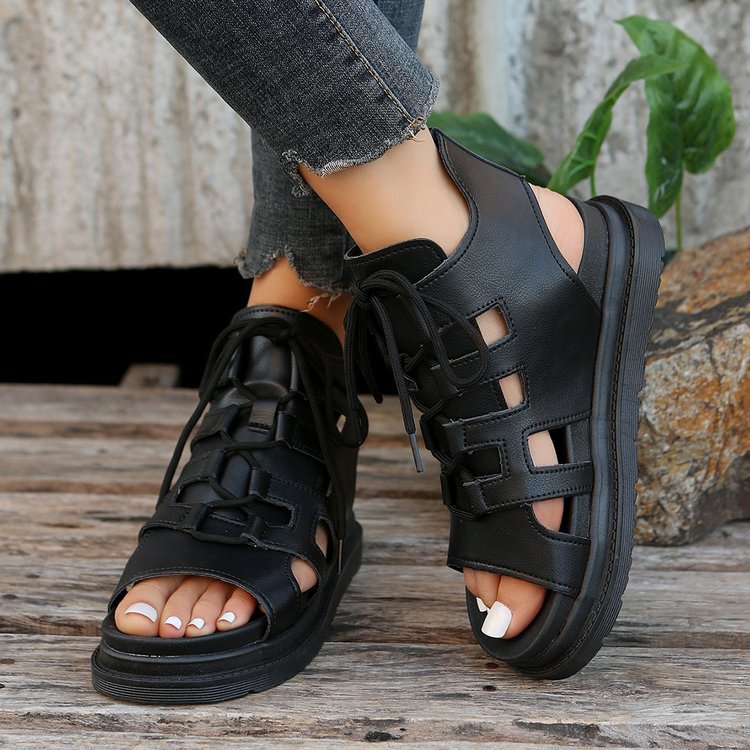 Damen trendige offene Schnürsandalen mit innovativem Cut-Out-Design R&B