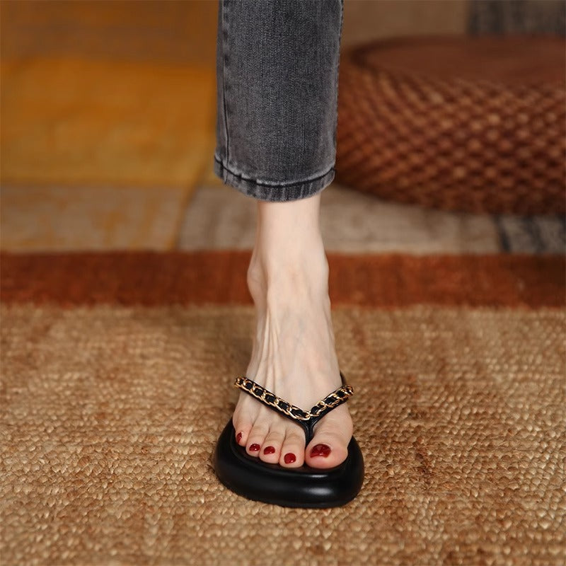Damen modische Zehentrenner mit elegantem Ketten-Detail R&B