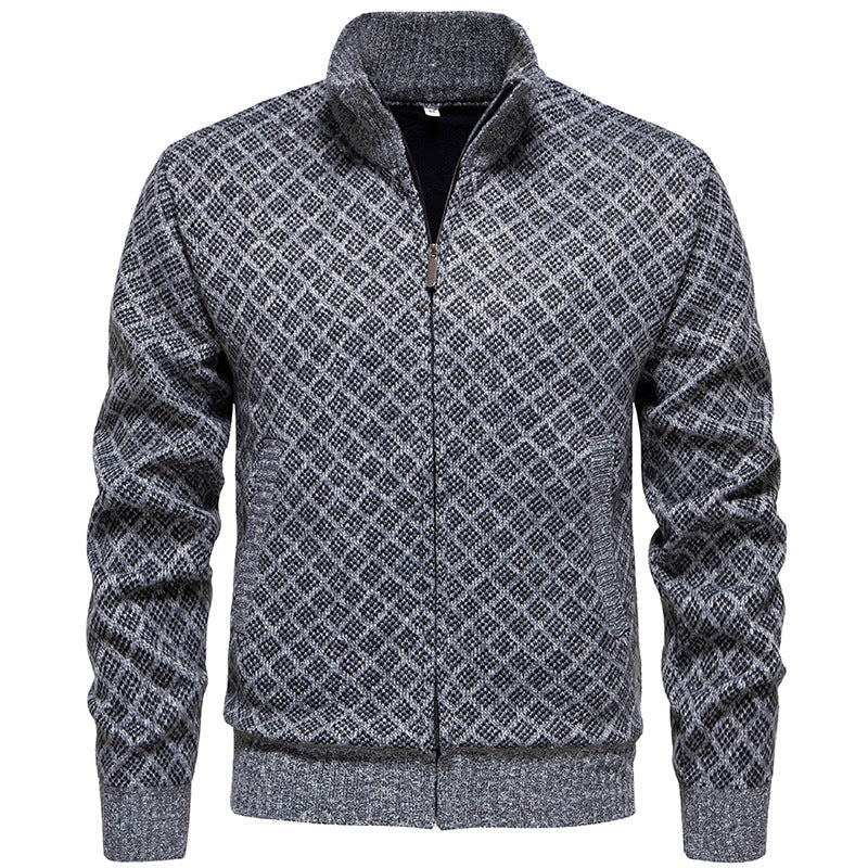 Herren Strickjacke im modernen Rautenmuster mit durchgehendem Reißverschluss R&B