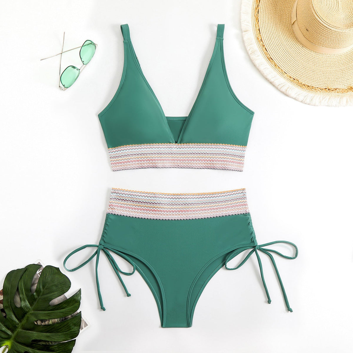 Damen Hochgeschnittener Bikini mit verstellbaren BindR&Bändern R&B
