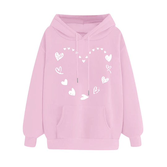 Damen Kapuzensweater mit verspieltem Herzmotiv und bequemer Kängurutasche R&B