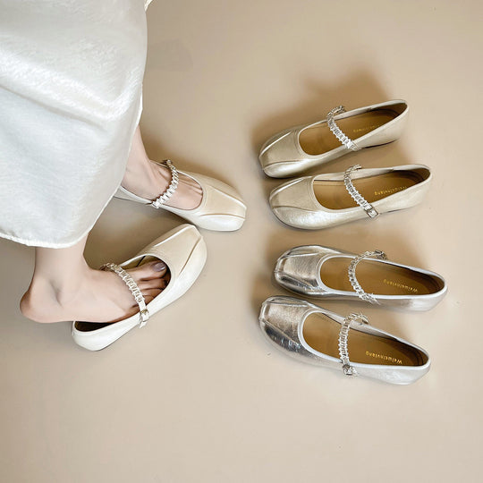 Damen Ballerinas mit elegantem Riemen und schimmerndem Obermaterial R&B