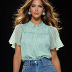 Damen Elegante Bluse mit Rüschendetails und transparenten Ärmeln R&B